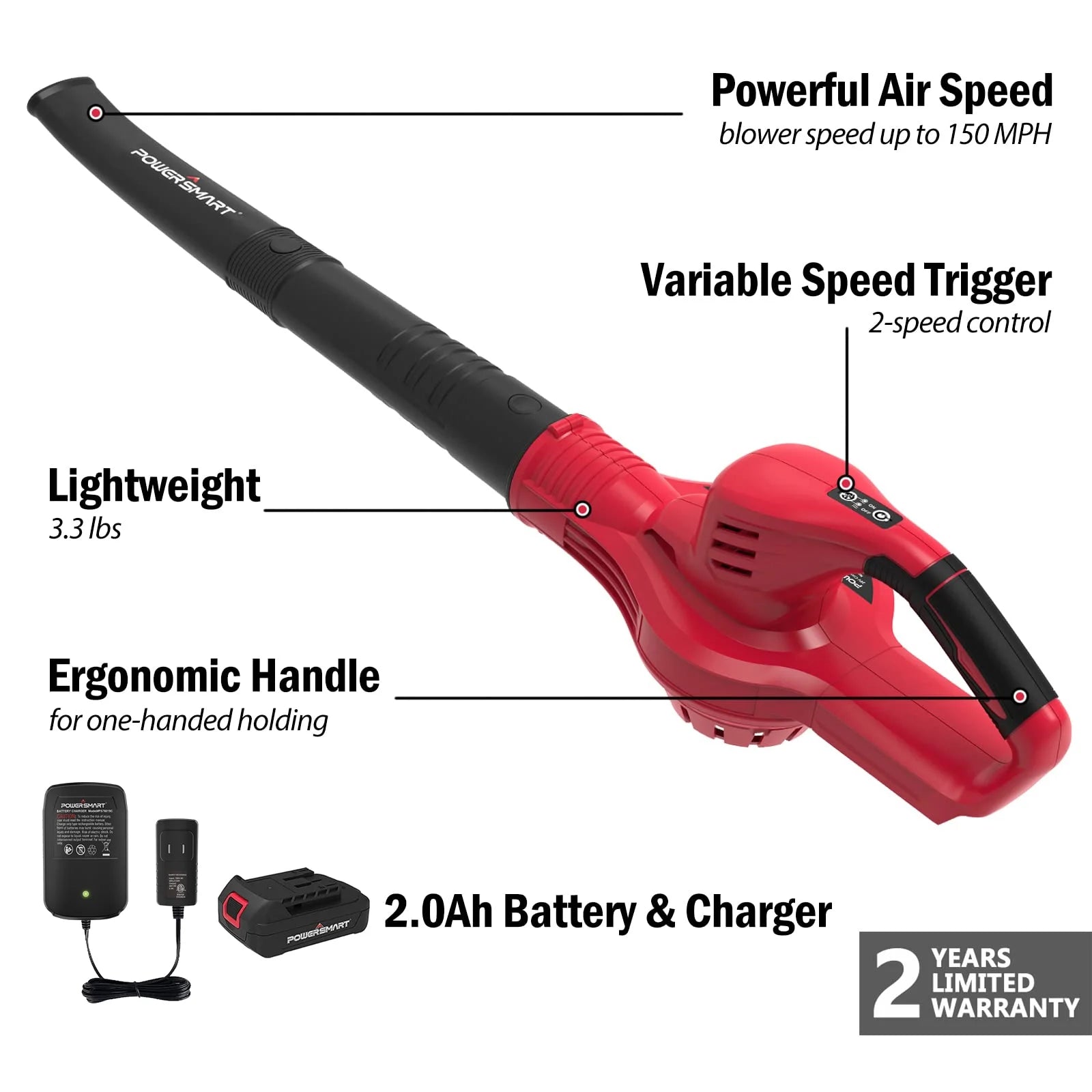 40V Cordless Handheld Leaf Blower with 4.0 Ah Battery and Charger