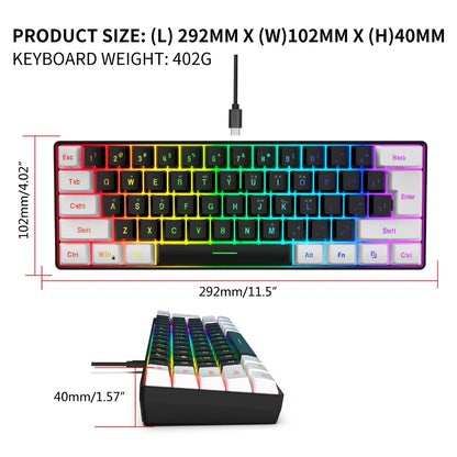 Gaming Keyboard, Quiet Wired Computer Keyboard USB Wired 61-Key Gaming Keypad Ergonomic Streamlined Design Keyboard